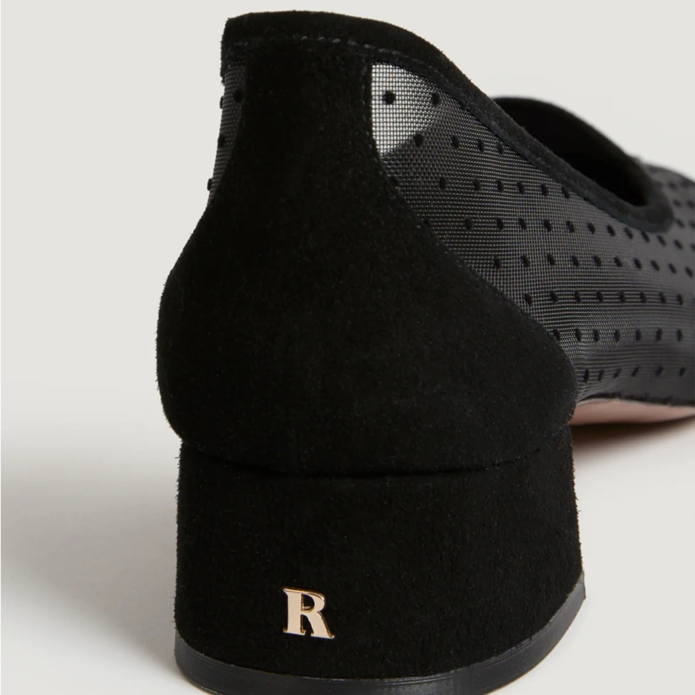 Rouje Black Mesh Block Heel Shoes - Picture 3 of 16